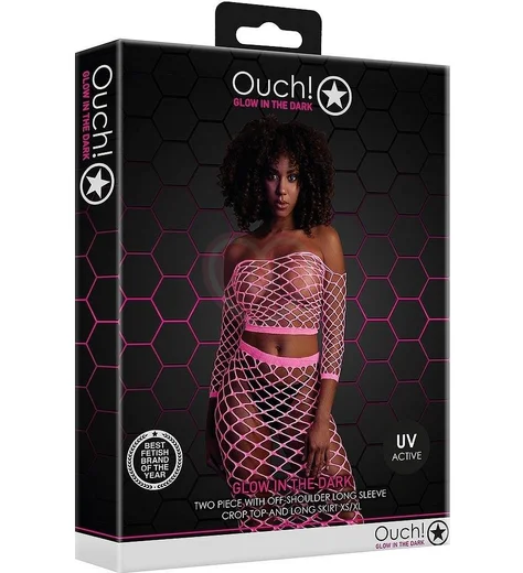 Топ и юбка в сетку Ouch Glow светящиеся в темноте розовый неон фото 4