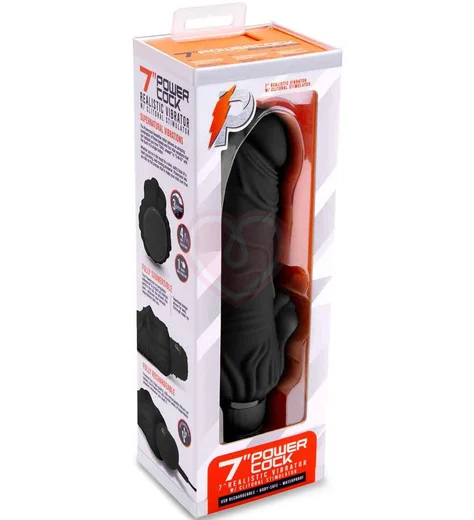 Реалистичный вибратор с клиторальным стимулятором PowerCocks чёрный фото 7