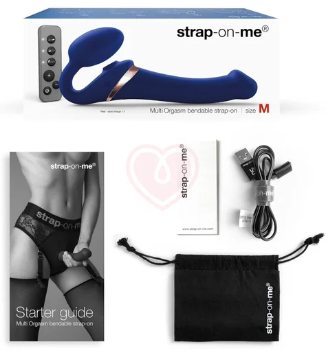 Безремневой страпон с вакуумной стимуляцией и пультом Strap-on-me Multi Orgasm M синий фото 3