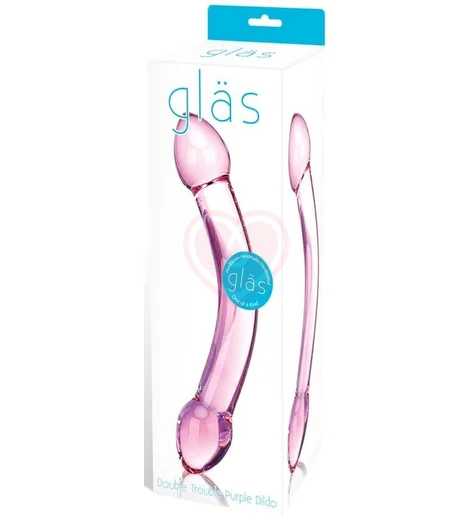 Двухголовый стимулятор из стекла розовый фото 2