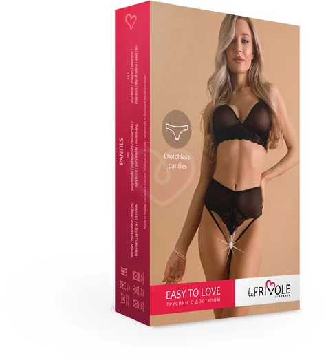 Трусики с открытым доступом кружевом и жемчужной нитью Easy To Love чёрные фото 3