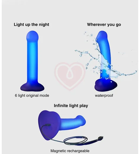 Фаллоимитатор с Led подсветкой Strap-On-Me Semi-Realistic Glow-Led M синий фото 8