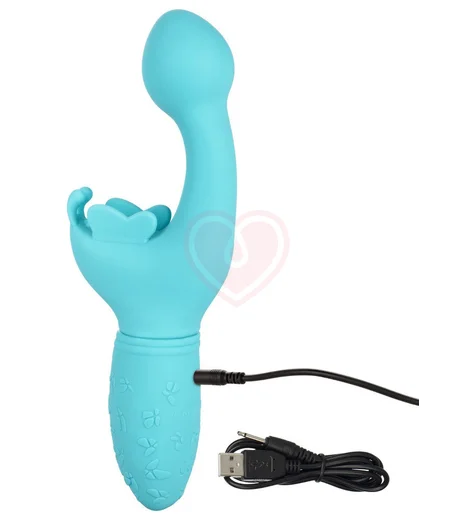 Вибратор с клиторальным стимулятором-бабочкой Butterfly Kiss голубой фото 4