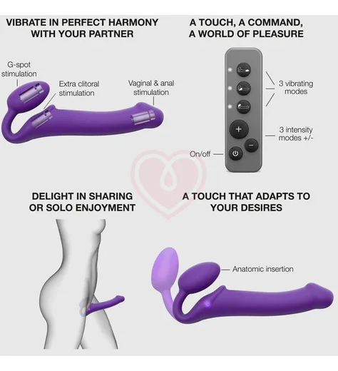 Безремневой страпон с вибрацией и пультом управления Strap-on-me XL фиолетовый фото 5