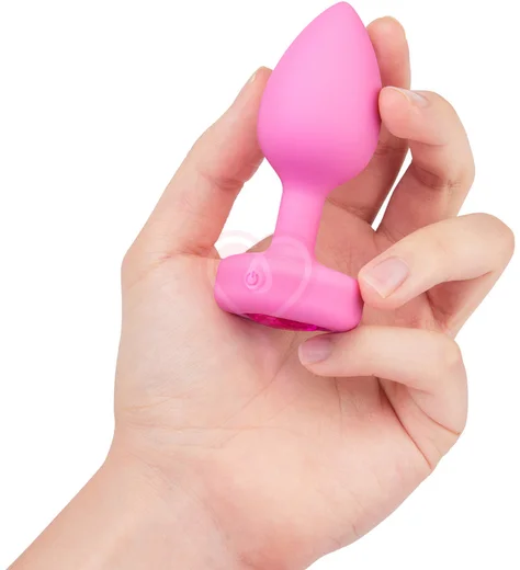 Анальная пробка с кристаллом сердцем и вибрацией b-Vibe Heart Shape Jewel Plug S/M розовая фото 2