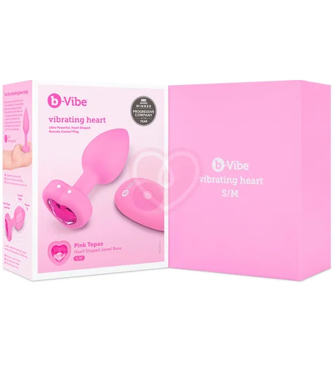 Анальная пробка с кристаллом сердцем и вибрацией b-Vibe Heart Shape Jewel Plug S/M розовая фото 10