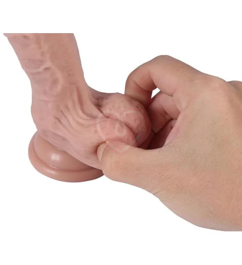 Реалистичный силиконовый фаллоимитатор Real с мошонкой на присоске 13 см фото 2