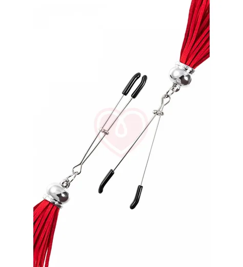 Зажимы-вилки на соски с замшевыми кисточками Pecado BDSM красные фото 4