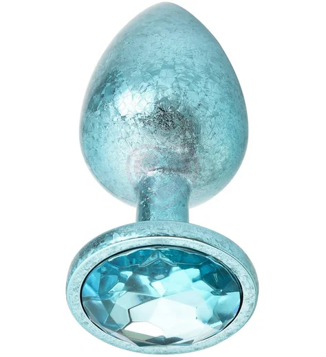 Алюминиевая анальная пробка Kanikule Large с гранёным кристаллом голубая фото 3