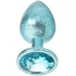 Алюминиевая анальная пробка Kanikule Large с гранёным кристаллом голубая фото 3