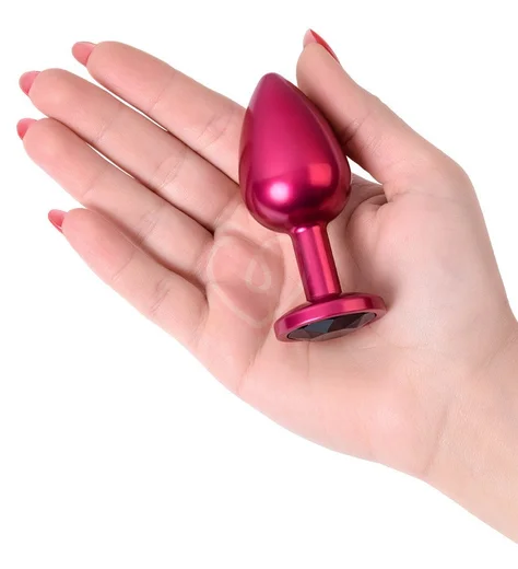 Анальная пробка с кристаллом ToyFa Metal красно-чёрная фото 3