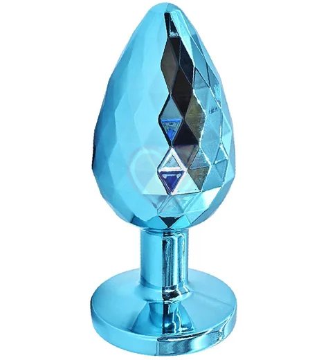 Текстурная алюминиевая анальная пробка Kanikule Large с кристаллом голубая фото 2