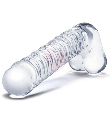 Реалистичный стеклянный фаллоимитатор с мошонкой Glas Realistic Ribbed фото 2