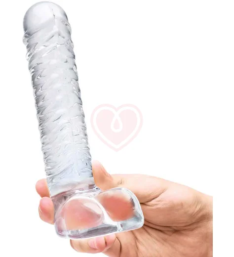 Реалистичный стеклянный фаллоимитатор с мошонкой Glas Realistic Ribbed фото 3
