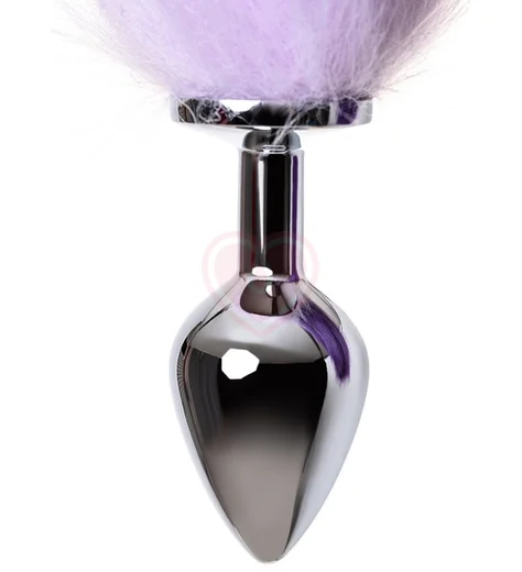 Анальная пробка с бело-фиолетовым хвостом ToyFa Metal M фото 2