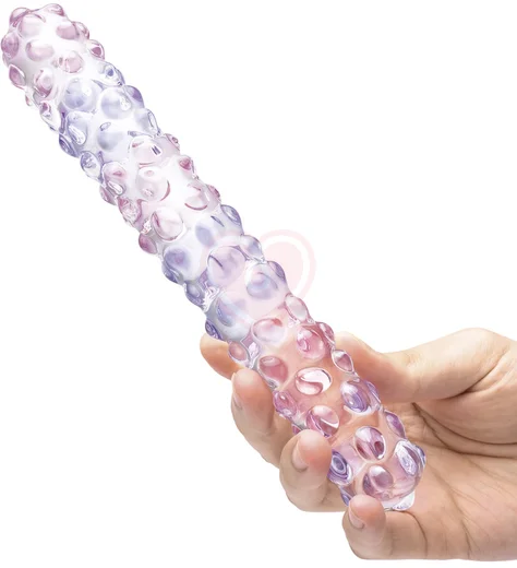 Стеклянный фаллоимитатор с пупырышками Glas Purple Rose фото 4