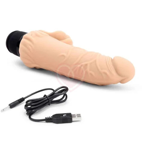 Реалистичный вибратор с клиторальным стимулятором PowerCocks телесный фото 3