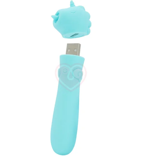 Вибропуля Unihorn Usb Mount'n Peak со стимуляцией язычком голубая фото 2