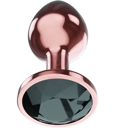 Анальная пробка с чёрным кристаллом Diamond Jet Shine L розовое золото фото 1