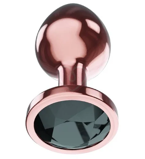 Анальная пробка с чёрным кристаллом Diamond Jet Shine S розовое золото фото 1