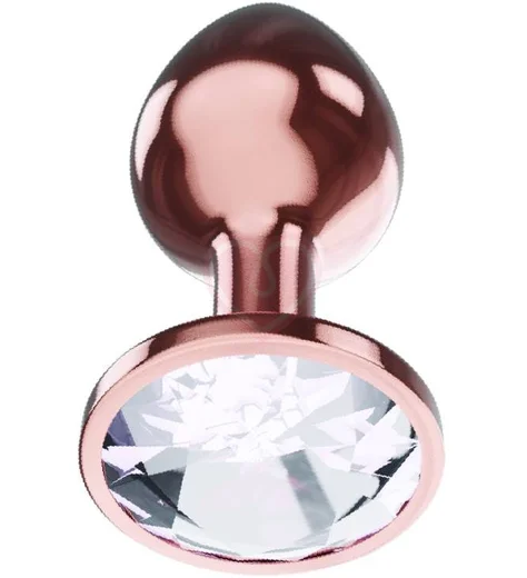 Анальная пробка с прозрачным кристаллом Diamond Moonstone Shine L розовое золото фото 1