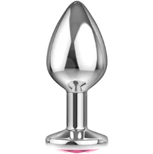 Анальная пробка с розовым кристаллом Diamond Pink Sparkle Large серебро