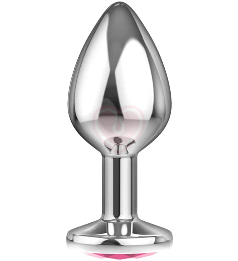 Анальная пробка с розовым кристаллом Diamond Pink Sparkle Large серебро фото 1