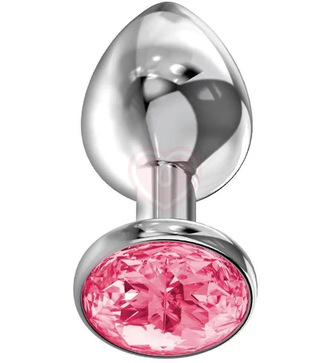 Анальная пробка с розовым кристаллом Diamond Pink Sparkle Large серебро фото 2