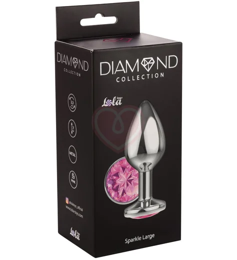 Анальная пробка с розовым кристаллом Diamond Pink Sparkle Large серебро фото 3