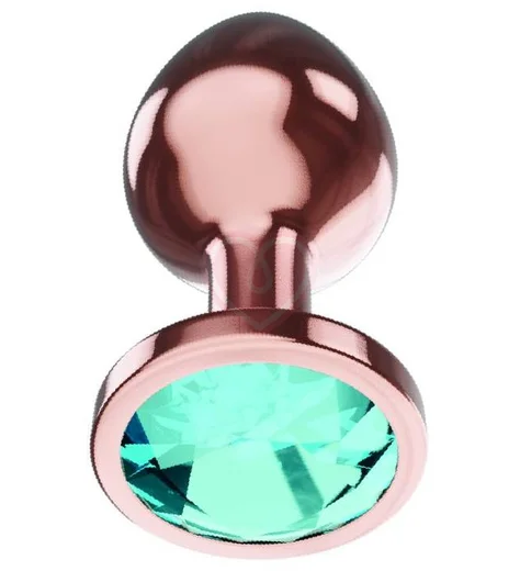 Анальная пробка с бирюзовым кристаллом Diamond Topaz Shine L розовое золото фото 1