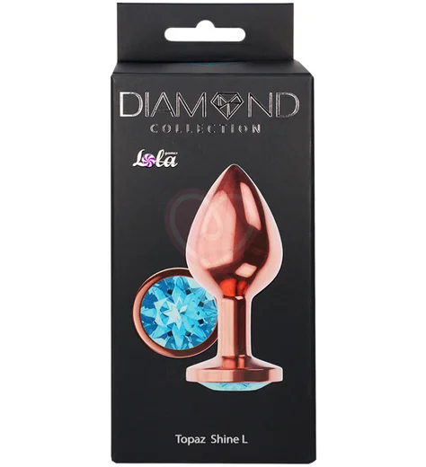 Анальная пробка с бирюзовым кристаллом Diamond Topaz Shine L розовое золото фото 4