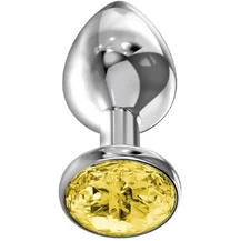 Анальная пробка с жёлтым кристаллом Diamond Yellow Sparkle Large серебро