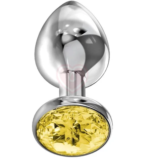 Анальная пробка с жёлтым кристаллом Diamond Yellow Sparkle Large серебро фото 1