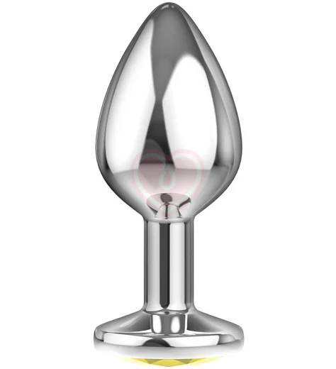 Анальная пробка с жёлтым кристаллом Diamond Yellow Sparkle Large серебро фото 2