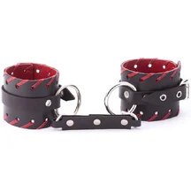 Оковы из натуральной кожи с красной окантовкой Crazy Handmade