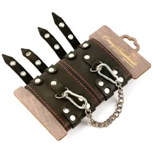 Кожаные двухслойные оковы с двумя ремнями и чёрной подкладкой Crazy Handmade