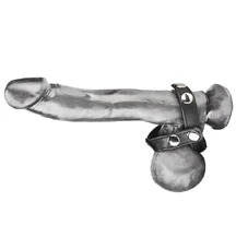Кожаное кольцо на член с разделителем мошонки T-Style Cock Ring