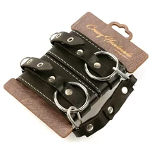 Оковы из натуральной кожи с белой строчкой Crazy Handmade