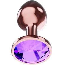 Анальная пробка с фиолетовым кристаллом Diamond Amethyst Shine L розовое золото