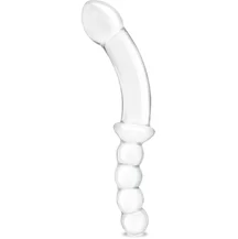 Стеклянный двусторонний фаллоимитатор Girthy Double Sided Dong With Anal Bead прозрачный