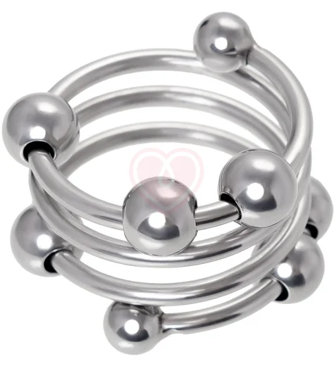 Кольцо под головку члена с движущимися шариками Metal by Toyfa серебристое 3,2 см фото 1