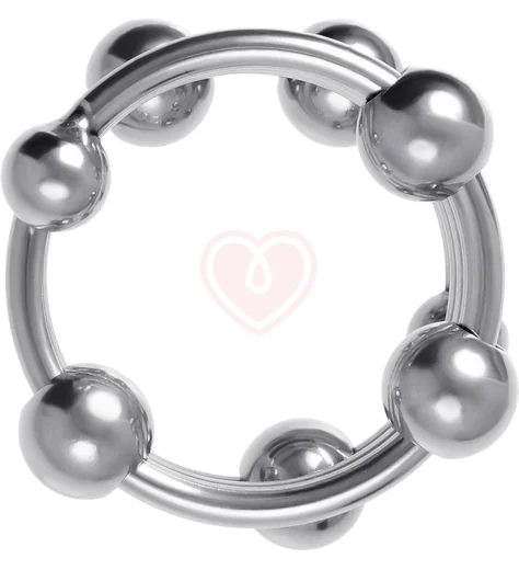 Кольцо под головку члена с движущимися шариками Metal by Toyfa серебристое 3,2 см фото 2