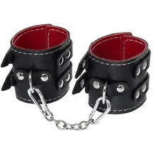 Наручники с двумя ремнями и красной подкладкой Pecado BDSM черные