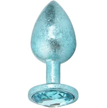 Алюминиевая анальная пробка Kanikule Large с гранёным кристаллом голубая