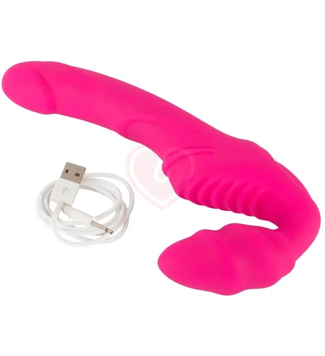 Безремневой страпон с вибрацией розовый фото 3