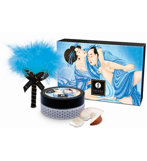 Массажная пудра с перышком Shunga Kissable Massage Powder Кокосовое волнение фото 1