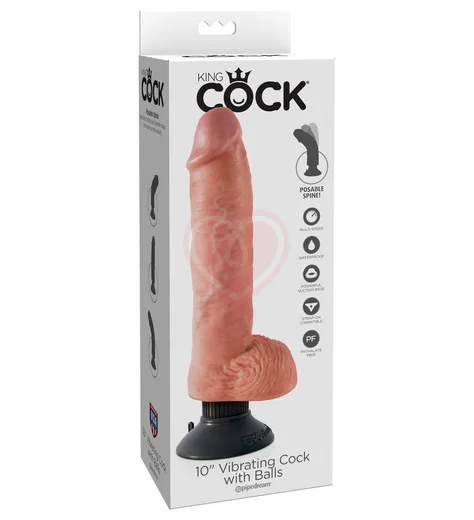 Гнущийся вибратор реалистик на присоске с мошонкой King Cock Vibrating 20 см телесный фото 2