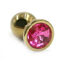 Маленькая золотая алюминиевая анальная пробка Small с малиновым стразом