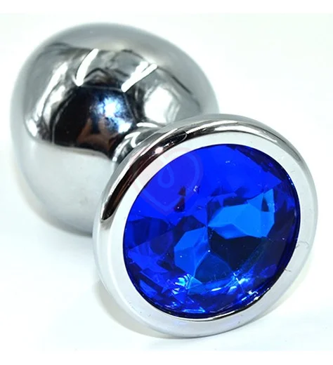 Алюминиевая анальная пробка Medium с синим кристаллом фото 1