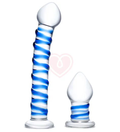 Набор из 2 стеклянных игрушек Glas Swirly Dildo & Butt Plug Set фото 1